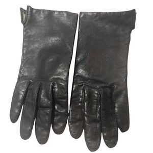 Vintage Fownes Black Leather Driving Gloves Lined Wrist Length Women's Size 7.5